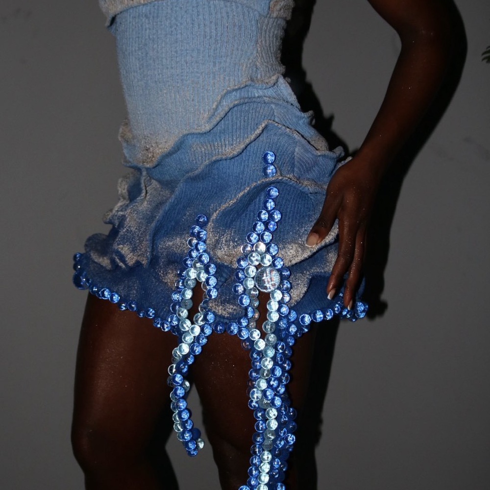 Elegant Party Custom Made Mermaid Blue Sand Beaded Dress 3lato - Picture 6 of 10